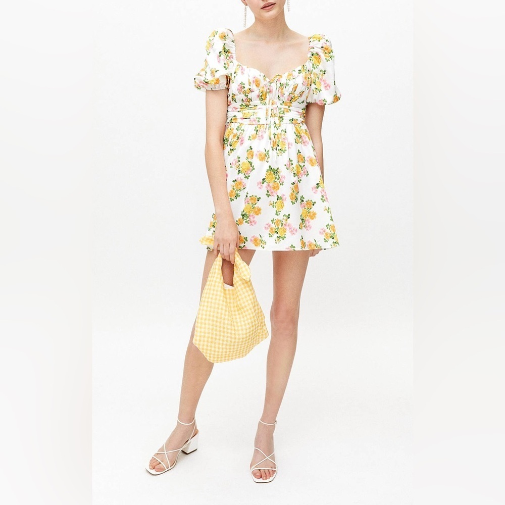 For Love & Lemons Emma Floral Puff Sleeve Mini Dress XL